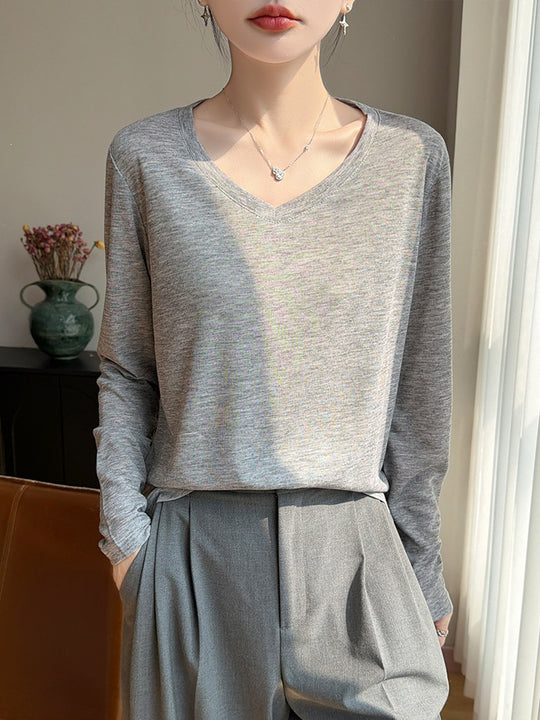 Damen Leichtes V-Ausschnitt-Feinstrick-Longsleeve Shop Nory