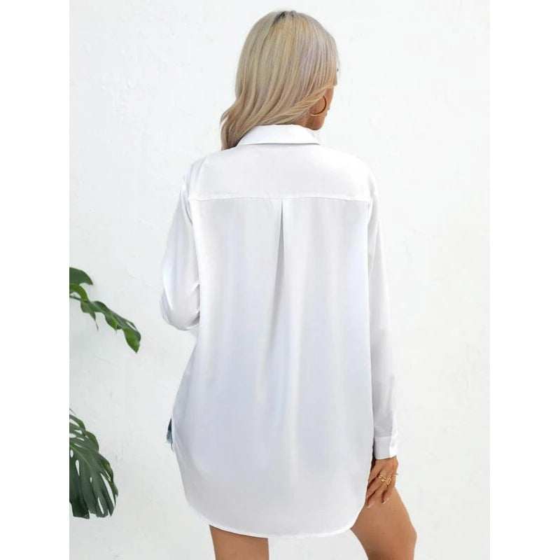 Damen elegante langärmelige Bluse aus atmungsaktiver Baumwolle