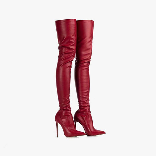 Femme Über-die-Knie Spitzenzehen Stiletto Stiefel