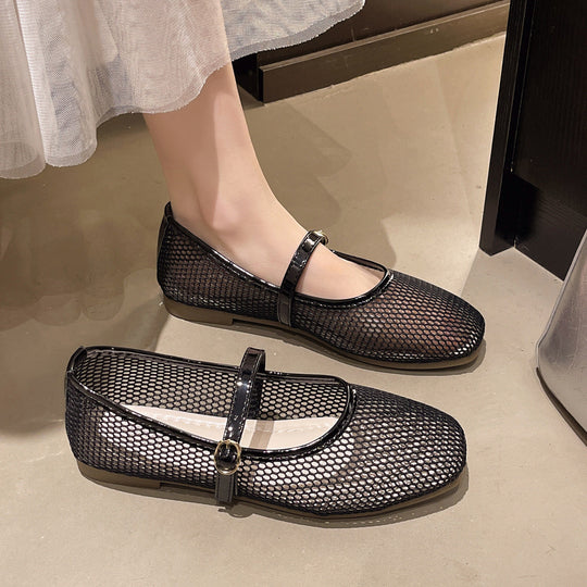 Damen Bequeme Mesh-Ballerinas mit verstellbarem Riemchen