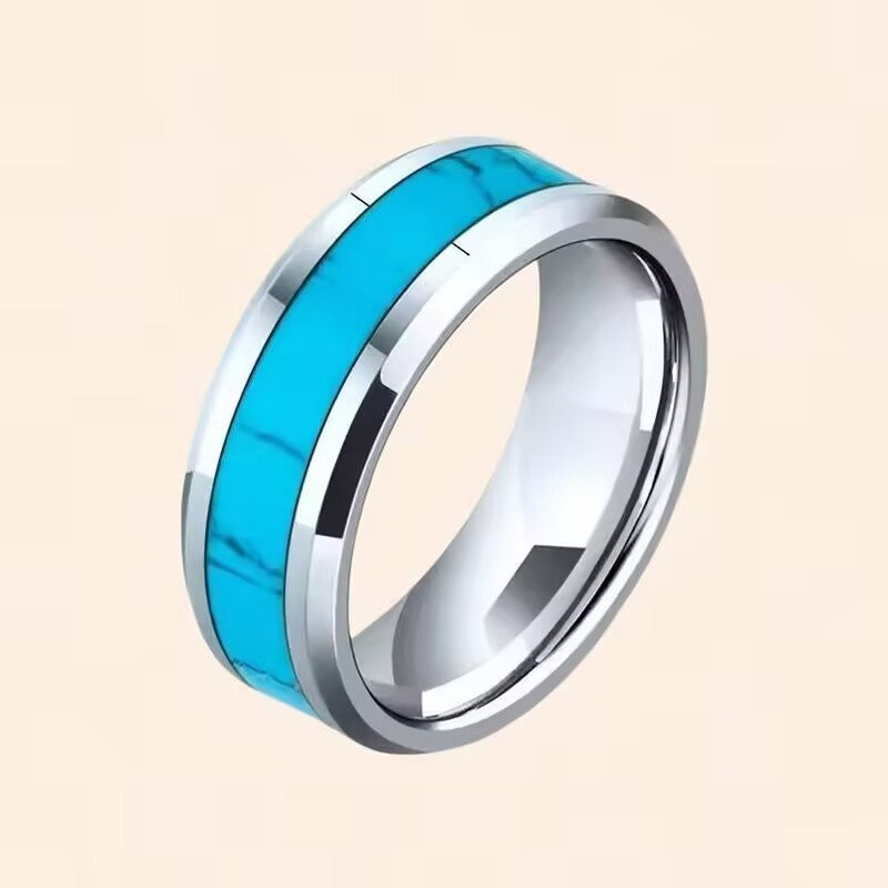 Herren Ring mit edler türkiser Stein - und Edelstahl-Akzent Shop Nory