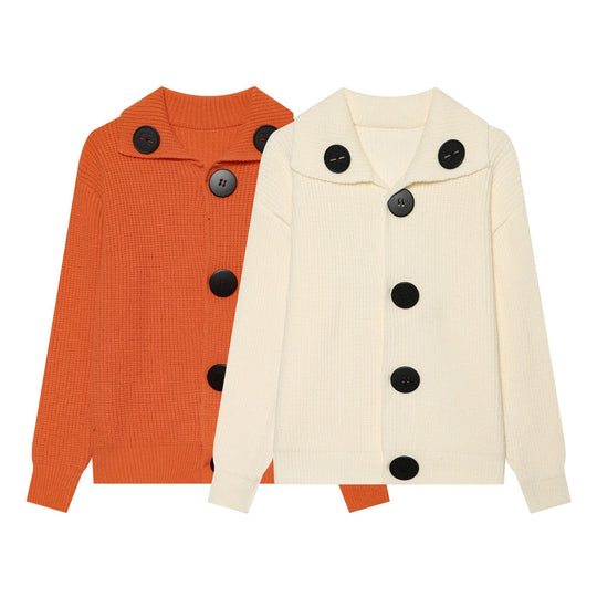 Damen Oversized Grobstrick-Cardigan mit großem Schalkragen und Zierknöpfen Shop Nory