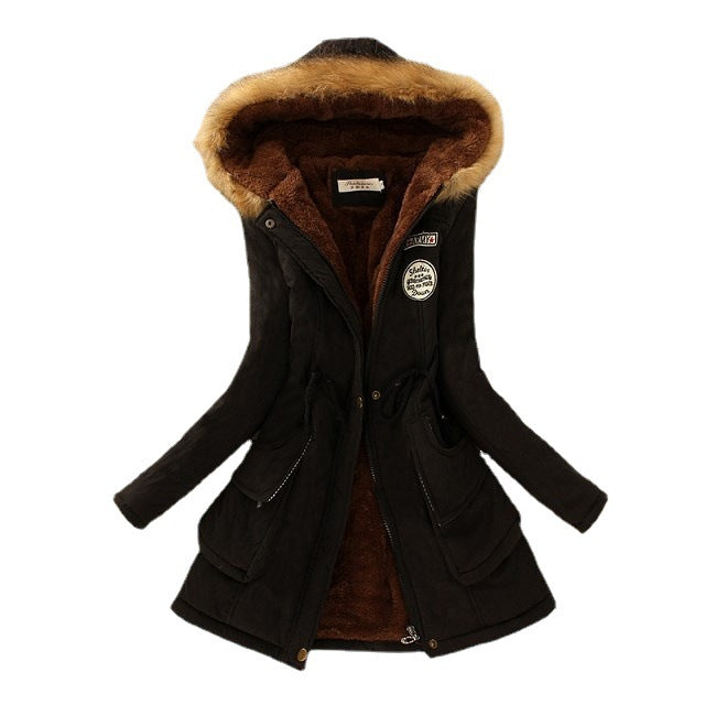 Damen Gefütterter Parka mit Kunstfellkapuze und Kordelzug-Taillierung Shop Nory