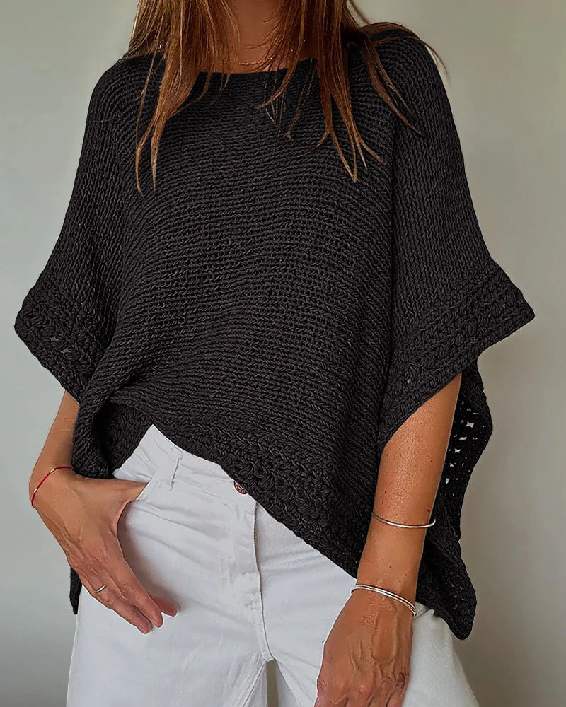 Damen Leichtes Oversize Strickponcho mit Häkelkante Shop Nory