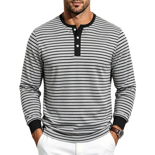 Herren Gestreiftes Langarm-Henleyshirt aus Baumwollmix Shop Nory