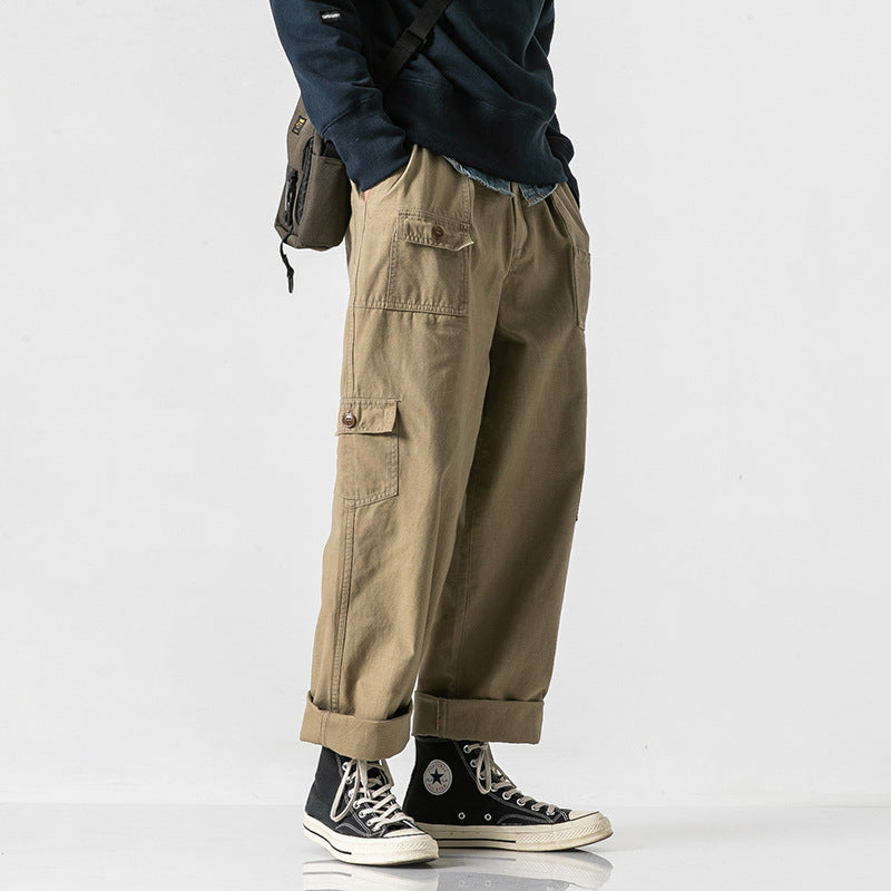 Herren Weite Baumwoll-Cargohose im Baggy-Cut mit Multifunktions-Taschen und umgeschlagener Saum Shop Nory