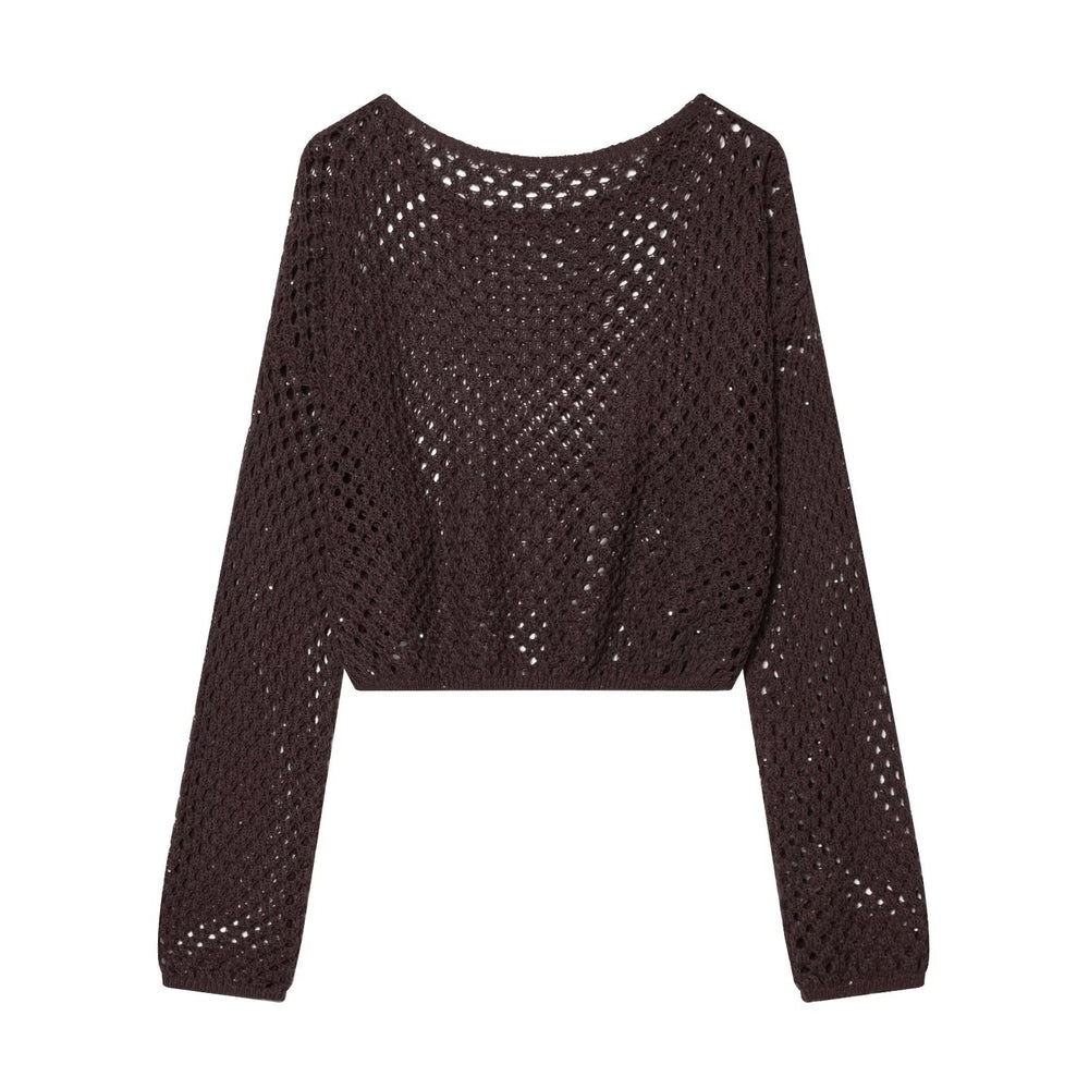 Damen Lockerer gehäkelter Cropped‑Pullover mit Ajourmuster Shop Nory