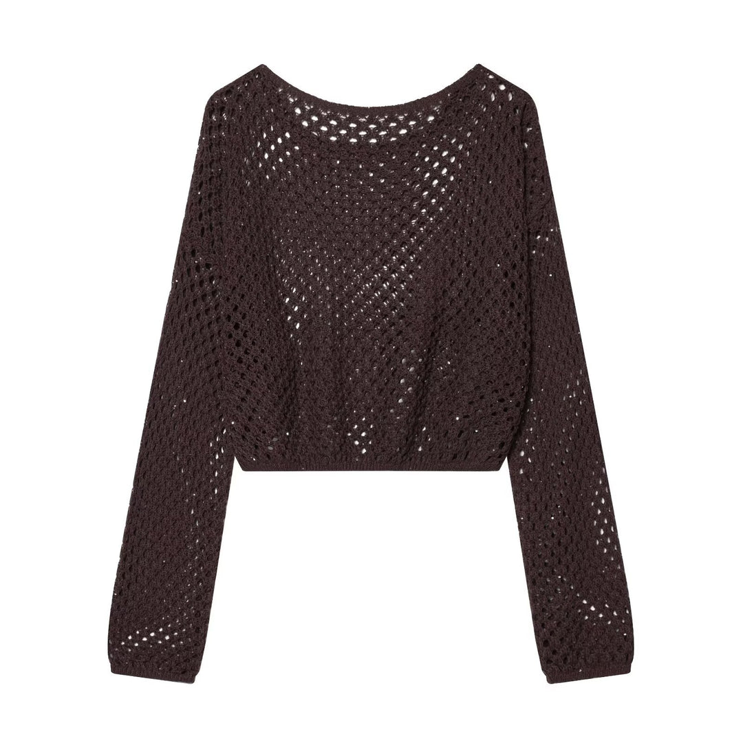 Damen Lockerer gehäkelter Cropped‑Pullover mit Ajourmuster Shop Nory