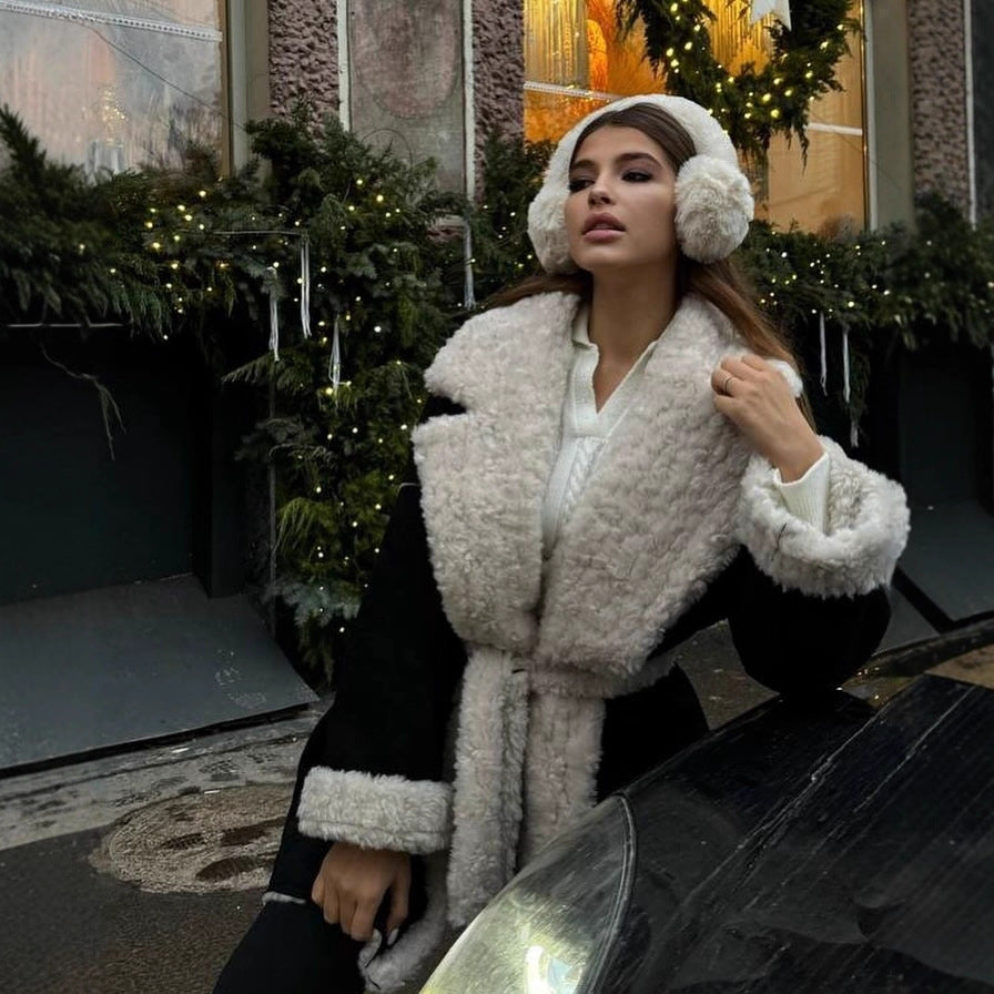 Damen Kurzer Oversized Wintermantel mit Teddy-Futter und Taillengürtel Shop Nory