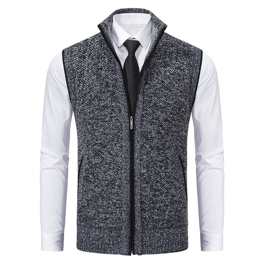 Herren Slim-Fit Ärmellose Strukturstrickweste mit Stehkragen und Frontreißverschluss Shop Nory
