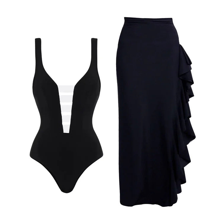 Damen Badeanzug mit modischem Off-Shoulder Design und eleganter Rüschen-Maxiröhre Shopnory