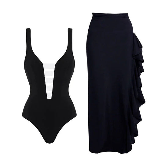 Damen Badeanzug mit modischem Off-Shoulder Design und eleganter Rüschen-Maxiröhre Shopnory