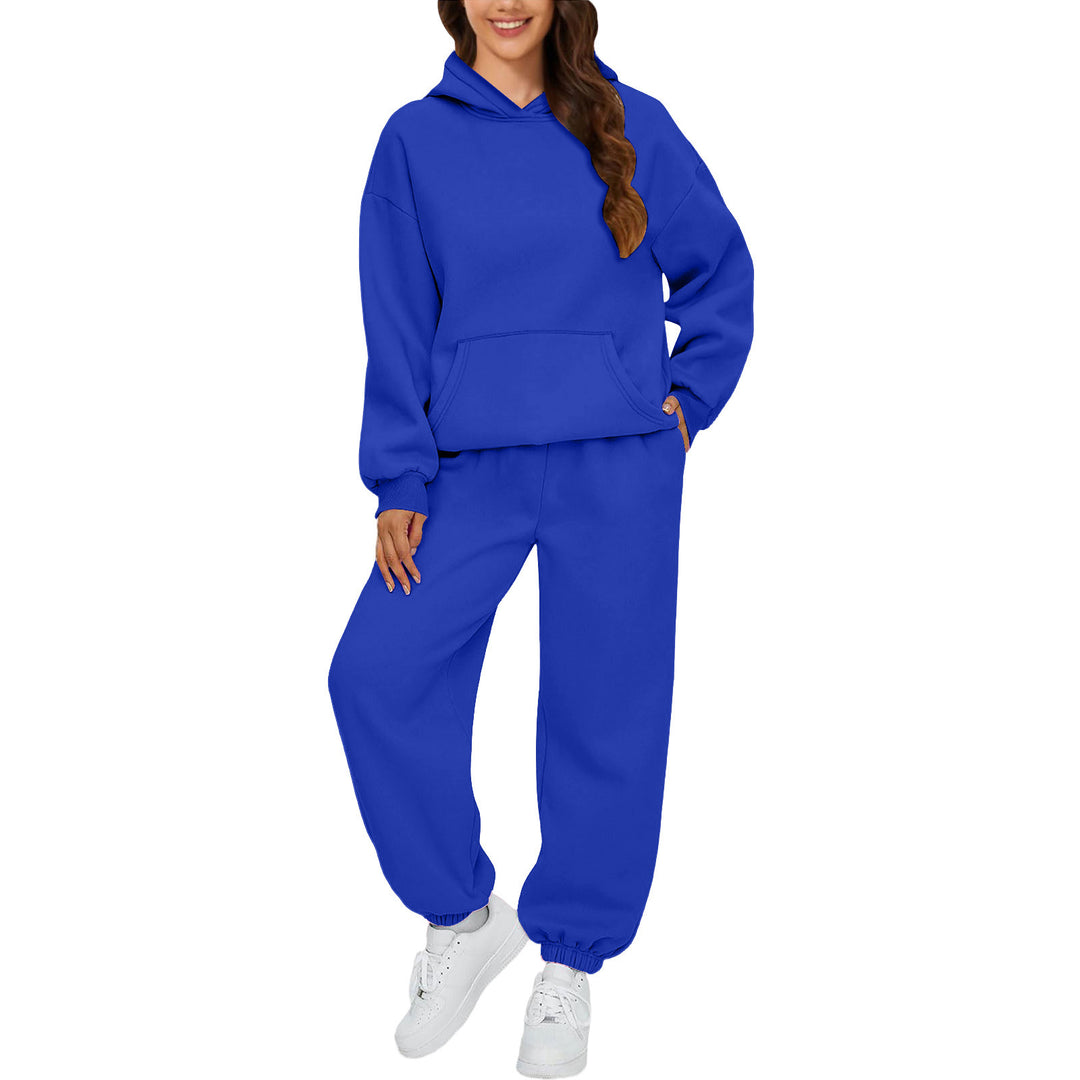 Damen nan gemütliches French-Terry Loungewear-Set mit doppellagiger Kapuze, Kängurutasche und elastischem Knöchel-Jogger Shop Nory