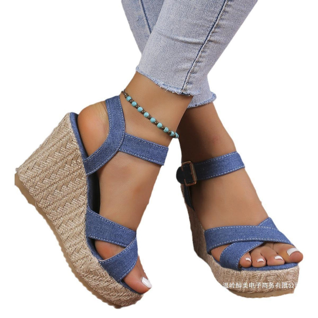 Damen Wedge-Sandaletten mit geflochtenem Jute-Detail und rutschfester Sohle