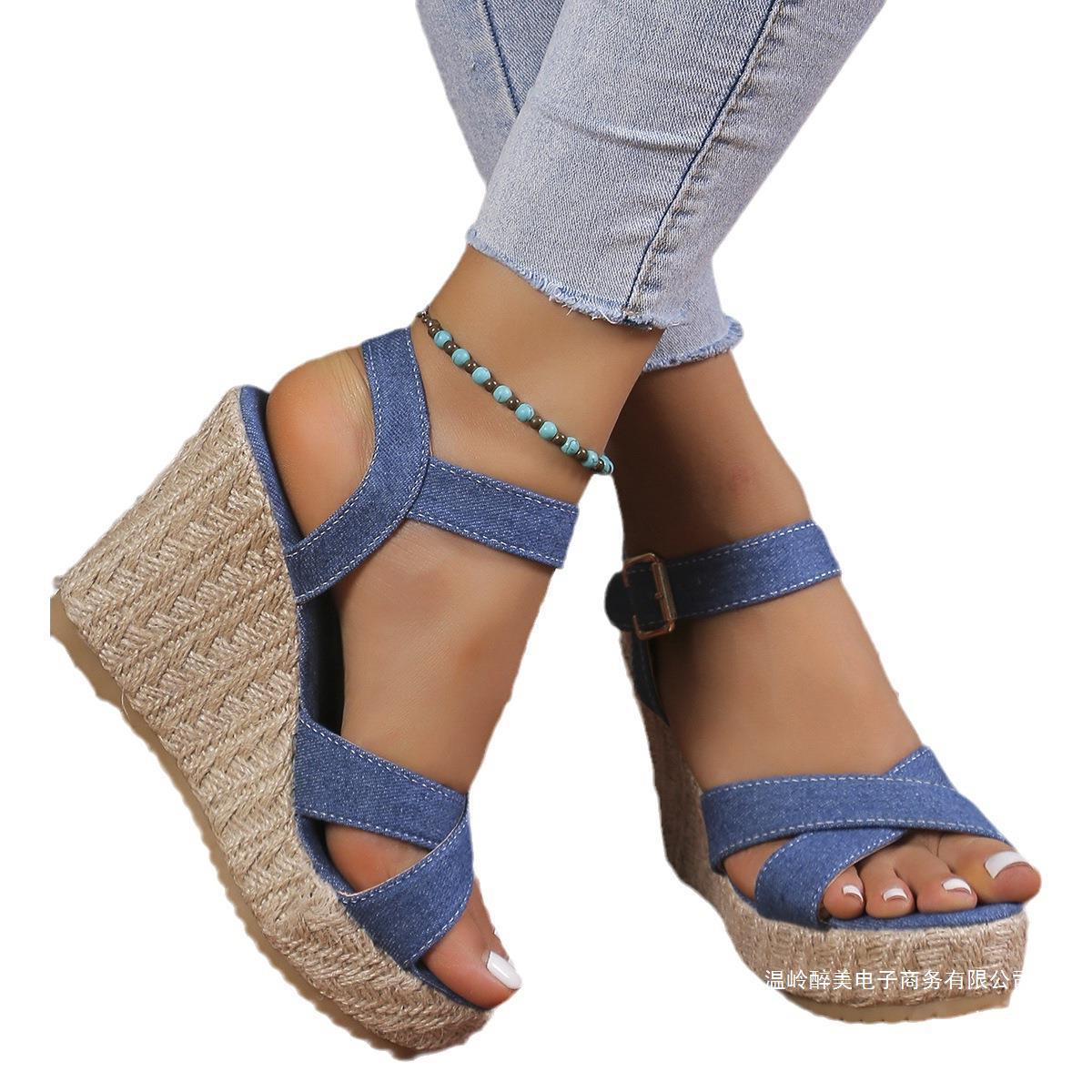 Damen Wedge-Sandaletten mit geflochtenem Jute-Detail und rutschfester Sohle