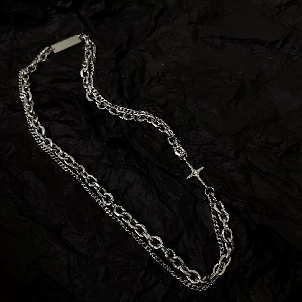 Damen Halskette mit modernem, mehrlagigem Design und funkelndem Sternanhänger Shop Nory