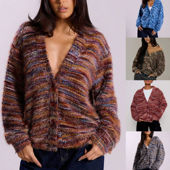 Damen Oversize-Flauschpullover mit weitem Carmen‑Ausschnitt und melierter Strickstruktur Shop Nory