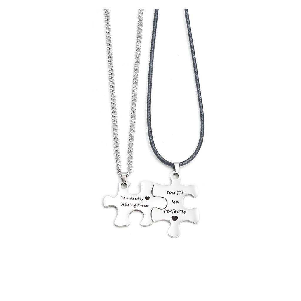 Damen Paar-Halsketten im Puzzle-Design mit gravierten Botschaften Shop Nory