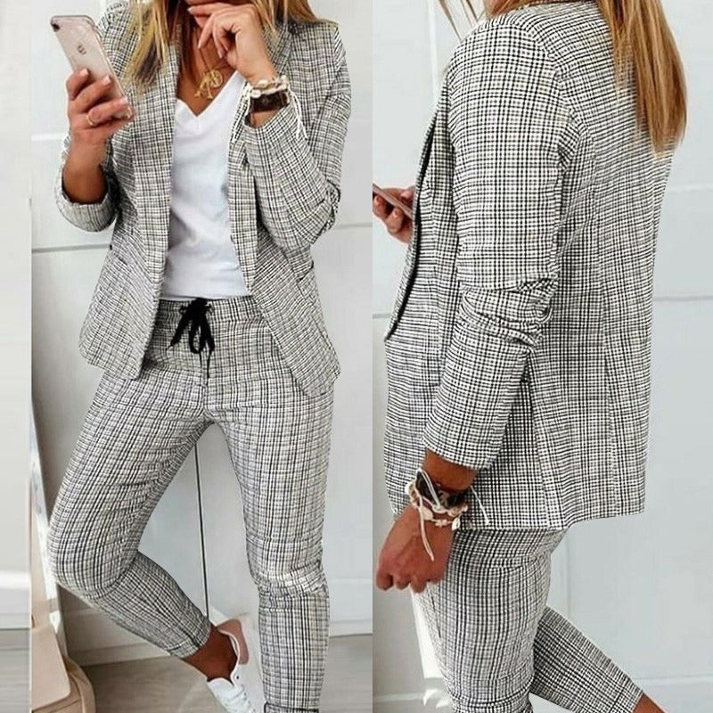 Damen nan Smart-Casual Blazer-Set mit offenem Longblazer und tapered Jogpant mit Kordelzug Shop Nory
