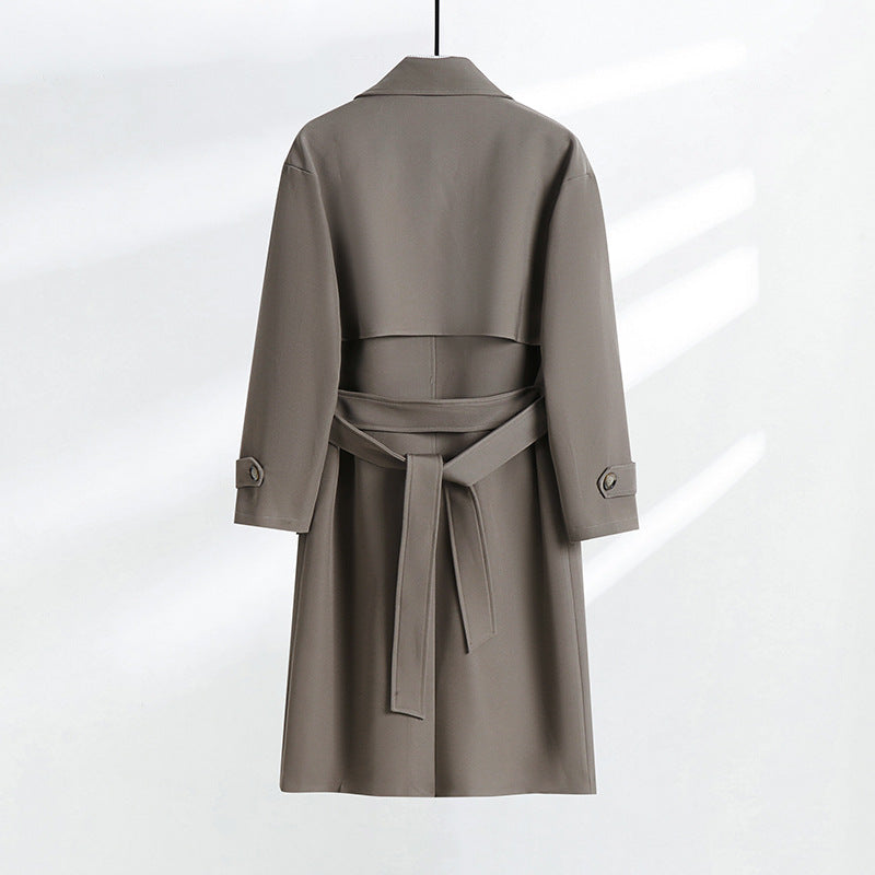 Damen taillierter Doppelreiher-Trenchcoat mit Bindegürtel und Schalkragen Shop Nory