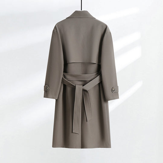 Damen taillierter Doppelreiher-Trenchcoat mit Bindegürtel und Schalkragen Shop Nory