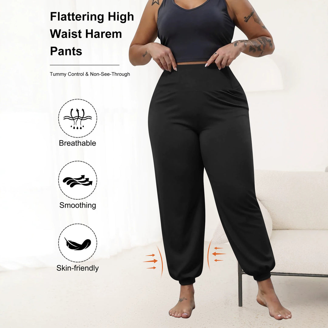 Damen Harem-Loungehose mit hoher Taille, taillierendem Schnitt und elastischen Bündchen Shopy Nory