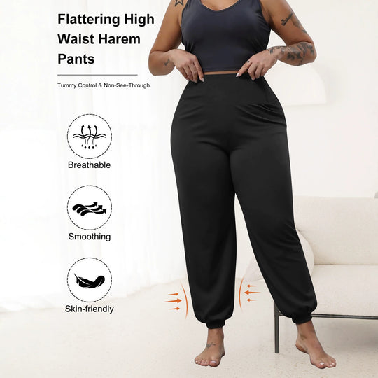 Damen Harem-Loungehose mit hoher Taille, taillierendem Schnitt und elastischen Bündchen Shopy Nory
