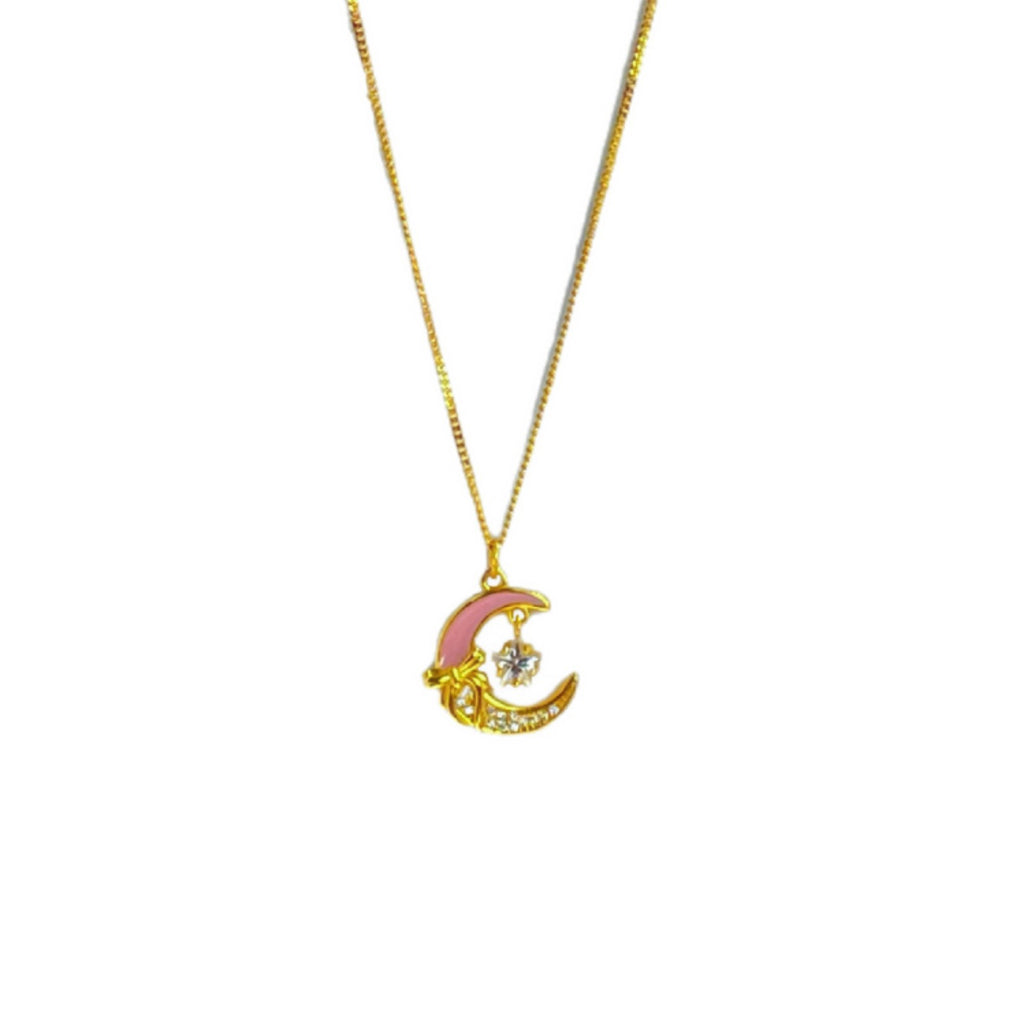 Damen Halskette mit kunstvollem Mond-Anhänger und funkelnden Zirkonia Shop Nory