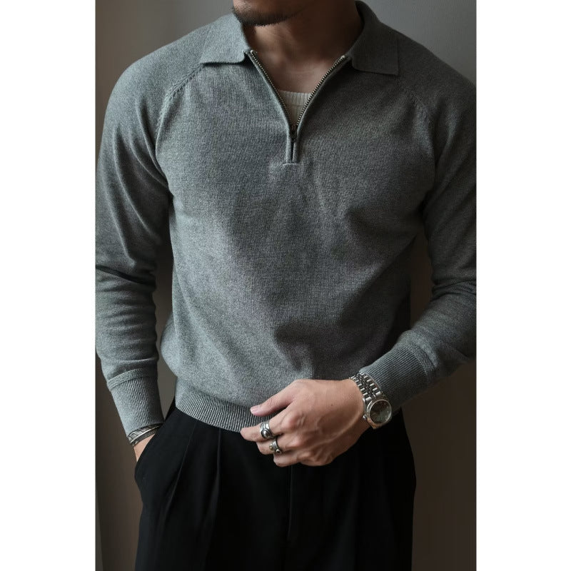 Herren Feiner Halbzip-Polopullover aus Feinstrick mit Polokragen und Rippbündchen Shop Nory