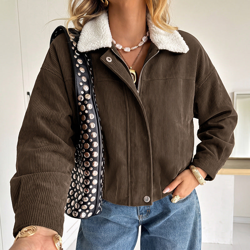 Damen Modische Cordjacke mit Fleecekragen Shop Nory