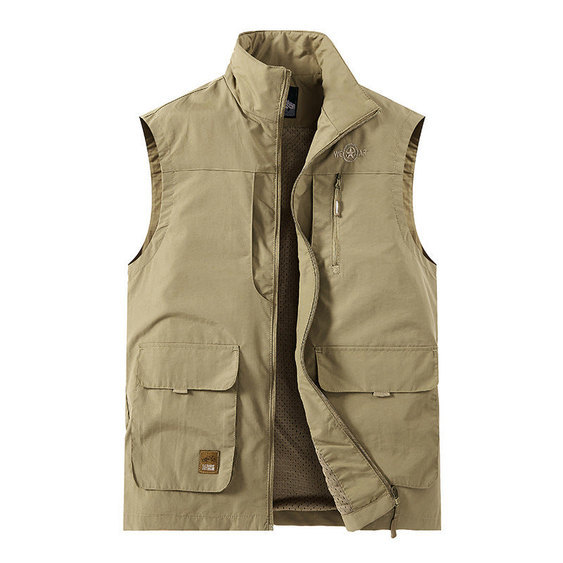 Herren Leichte Utility-Weste mit Stehkragen, Frontklappentaschen und Brustreißverschluss Shop Nory