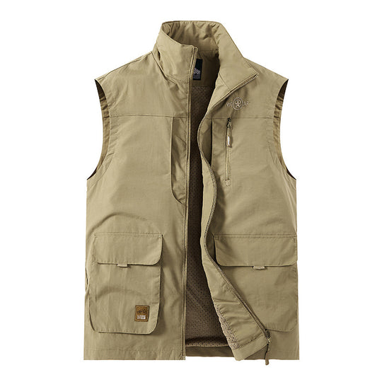 Herren Leichte Utility-Weste mit Stehkragen, Frontklappentaschen und Brustreißverschluss Shop Nory