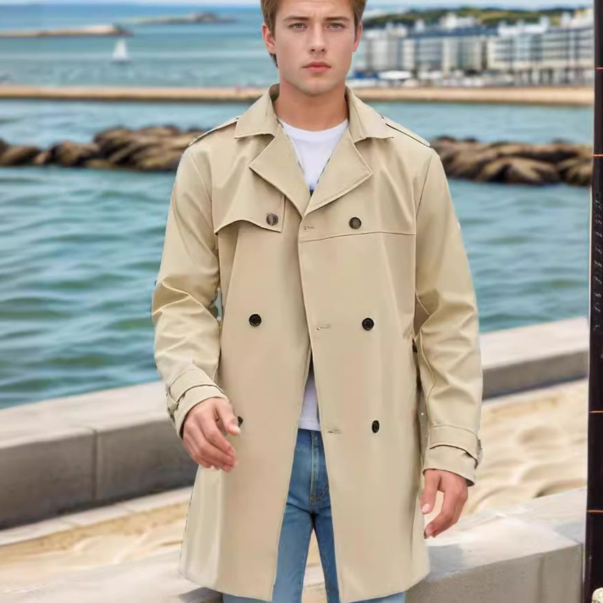 Herren nan urbaner Regenmantel im Trench-Stil mit doppellagiger Sturmklappe und verstellbaren Manschetten Shop Nory