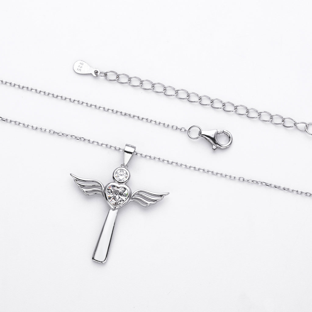 Damen Halskette mit Herz- und Flügeldesign aus 925 Sterling Silber Shop Nory