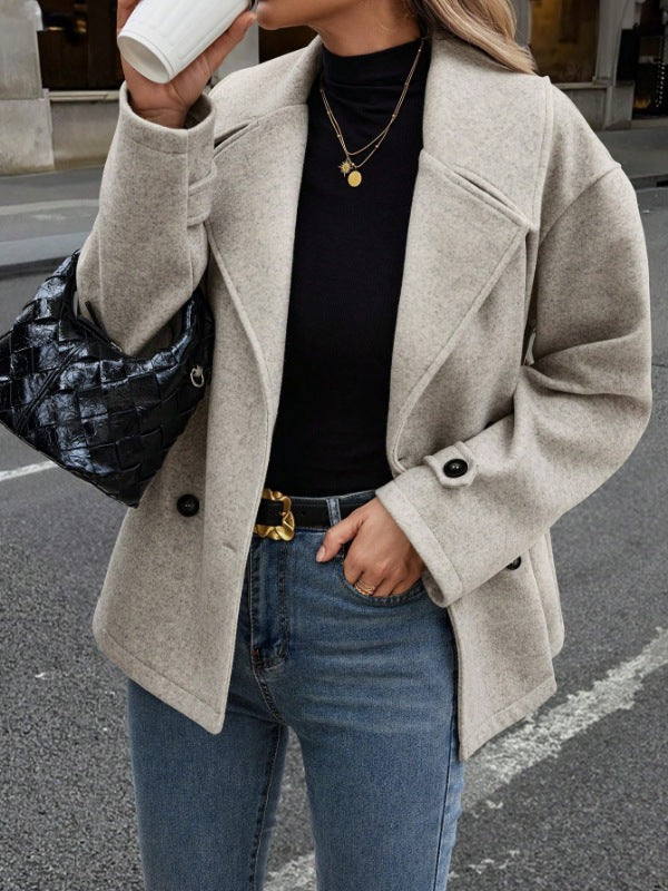 Damen Kurzer Wollmantel mit Oversized-Schnitt und Reverskragen Shop Nory
