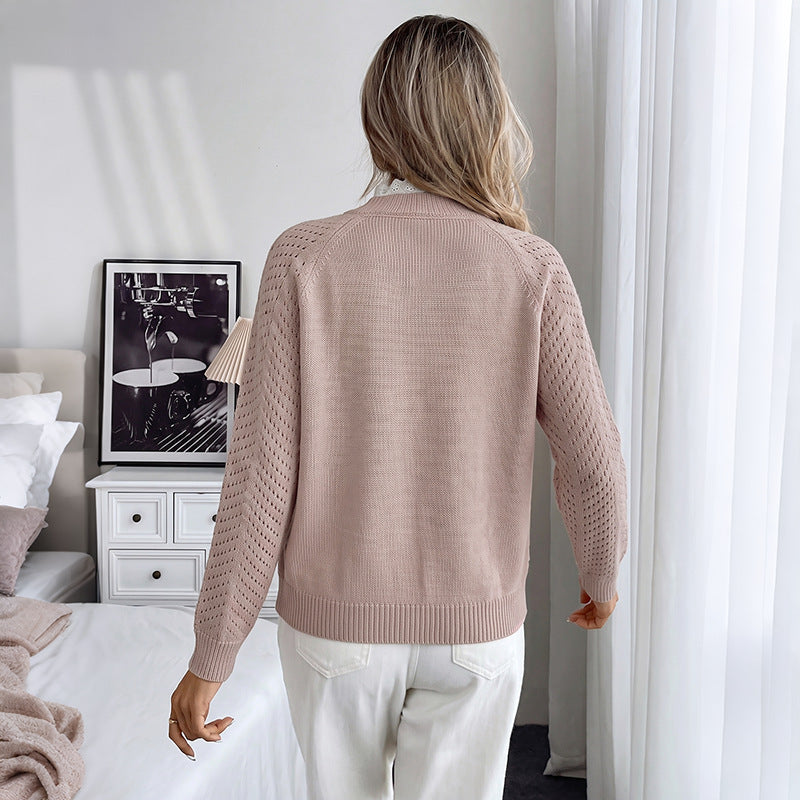 Damen Bequemer Pullover mit Lochmuster und Knopfdetails Shop Nory
