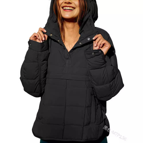 Damen Gefütterter Stepp-Anorak-Pullover mit Kapuze Shop Nory