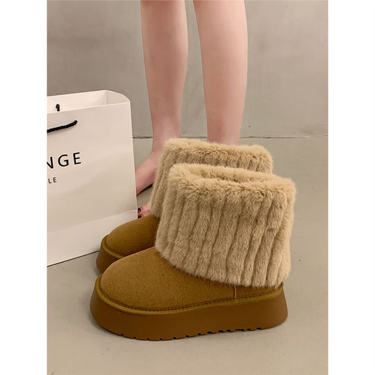 Damen Gefütterte Plateau-Ankle-Boots aus Veloursimitat mit umschlagbarem Kunstfellrand Shop Nory