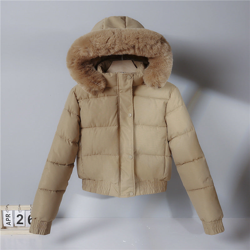 Damen nan kurz geschnittene Thermosteppjacke mit abnehmbarer Kunstfellkapuze und Rippbündchen Shop Nory