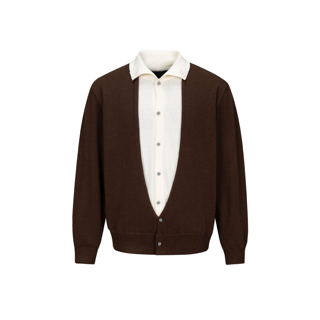 Herren Feinstrick-Layering-Cardigan mit tiefem V-Ausschnitt und integriertem Polokragen Shop Nory