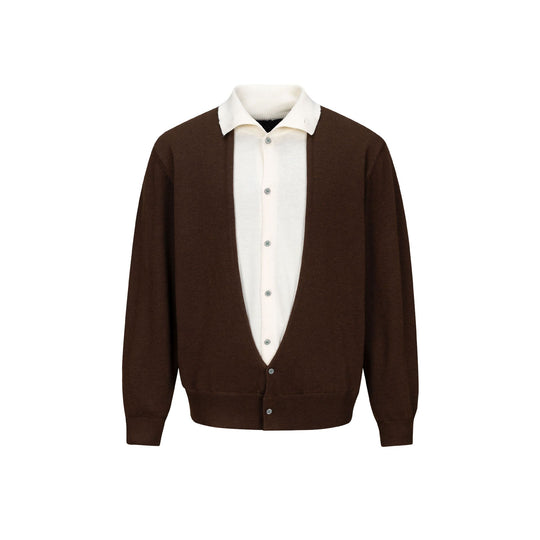 Herren Feinstrick-Layering-Cardigan mit tiefem V-Ausschnitt und integriertem Polokragen Shop Nory