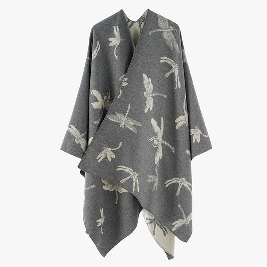 Damen Wendbarer Jacquard-Poncho mit Libellenmotiv Shop Nory