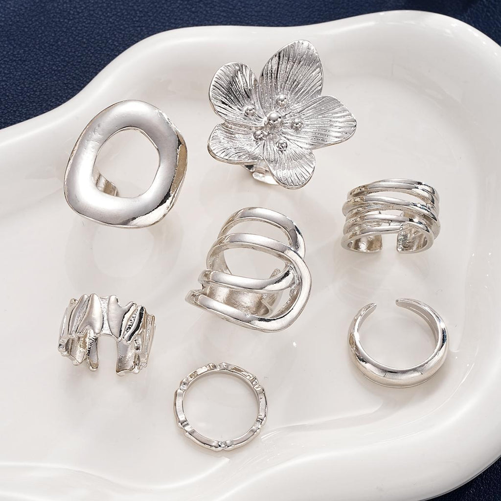 Damen Kreatives Ring-Set mit floralen und geometrischen Elementen Shop Nory