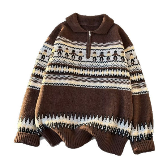 Unisex Oversized Rundhalspullover mit Norweger-Jacquard und gerippten Bündchen Shop Nory
