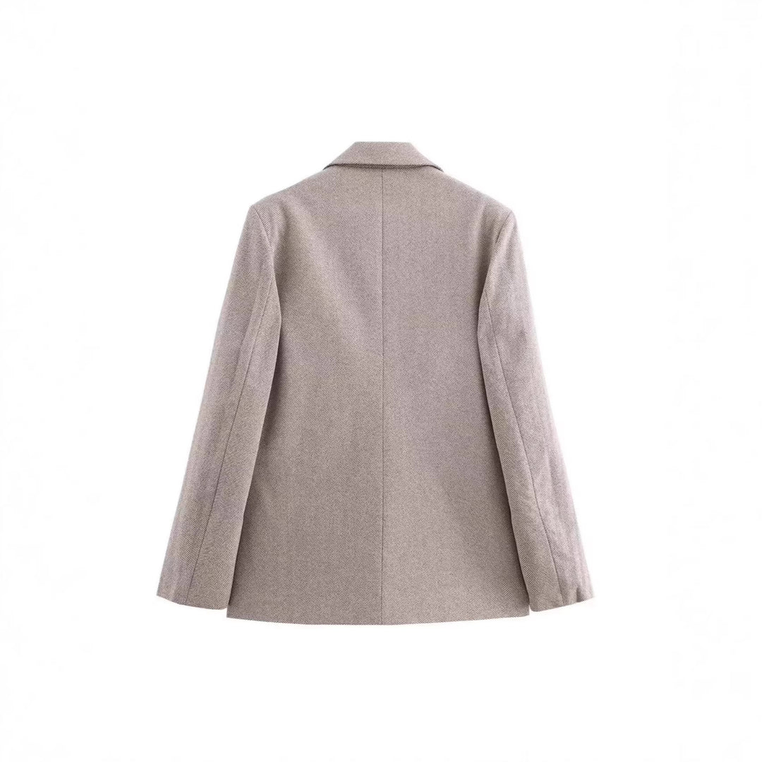 Damen Einreihiger Blazer mit Fischgrätmuster, Reverskragen und Pattentaschen Shop Nory