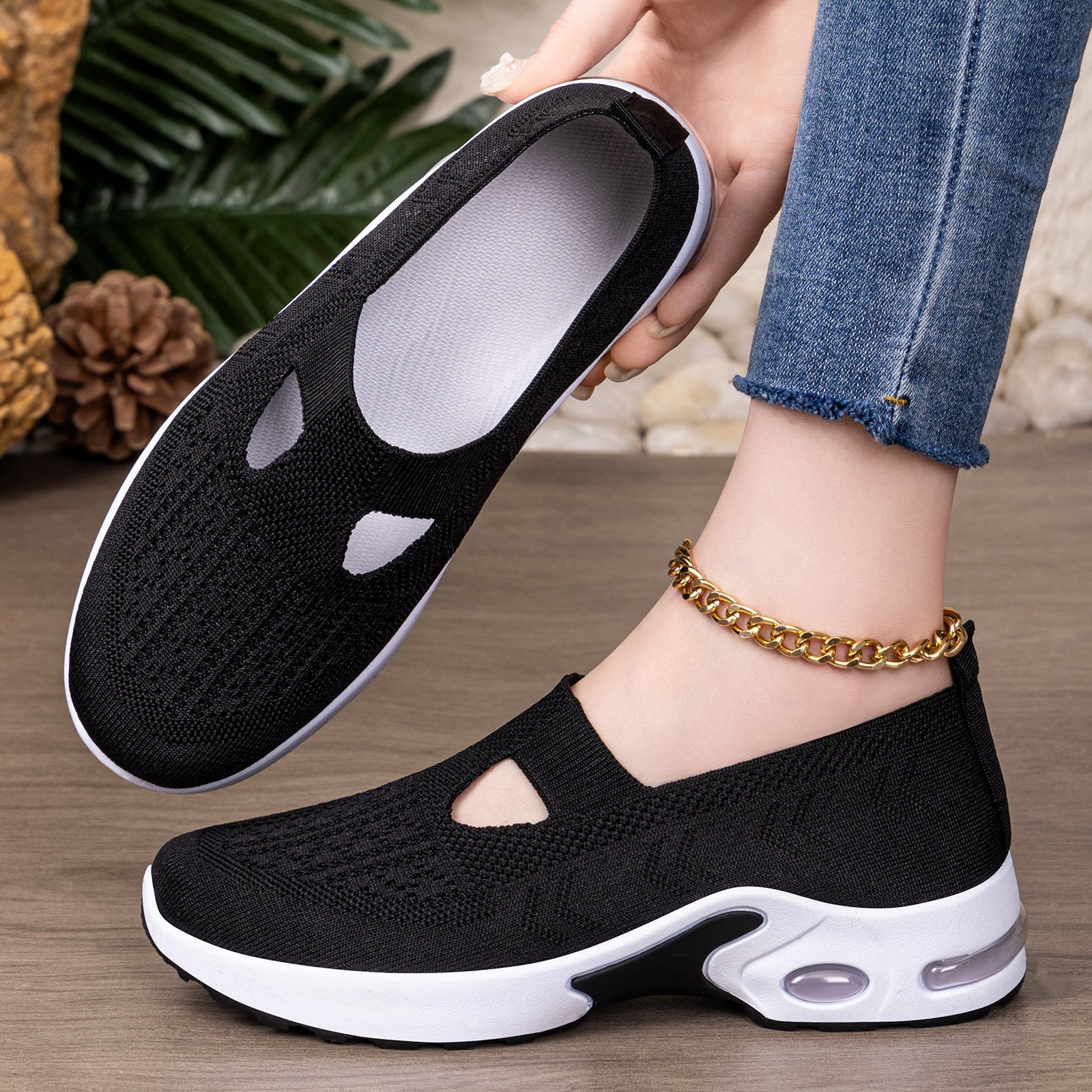 Damen Atmungsaktive Slip-On Freizeit-Schuhe mit dämpfender Sohle