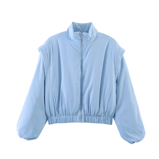 Damen Gepolsterte Cropped-Bomberjacke mit Stehkragen und elastischem Saum Shop Nory