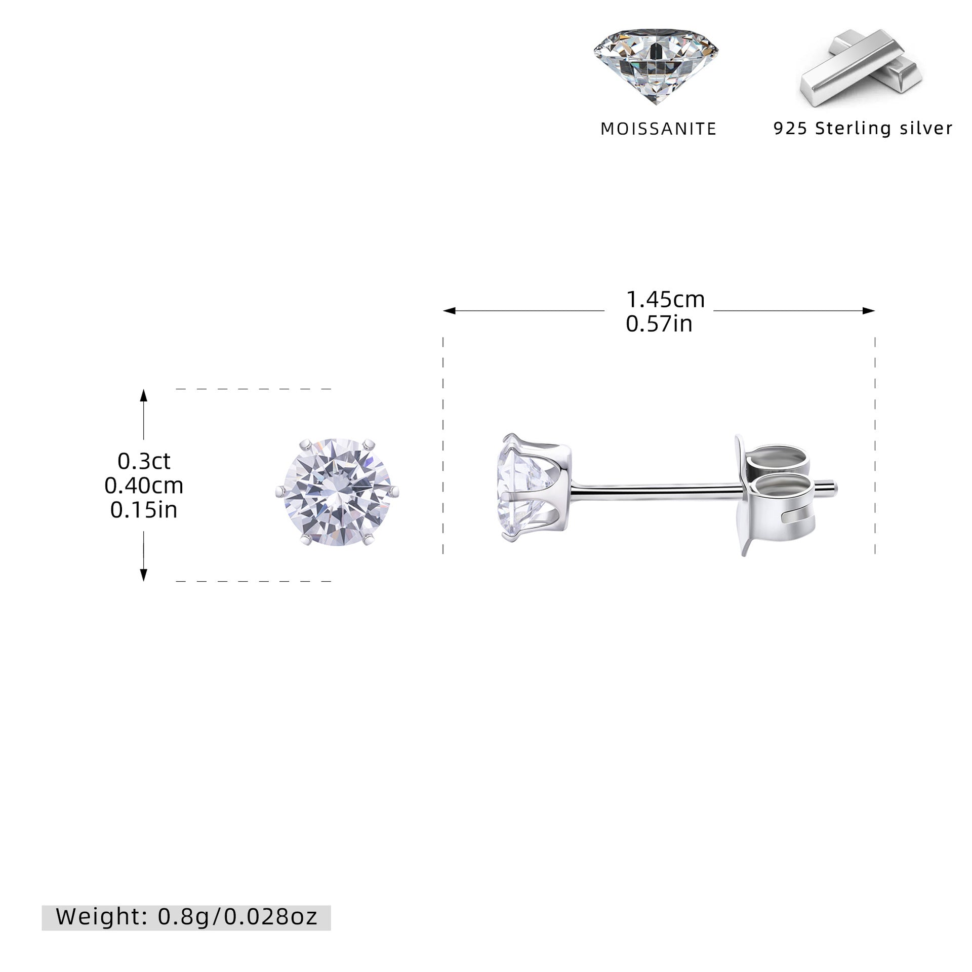 Damen Ohrstecker aus hochwertigem 925 Sterling Silber mit funkelndem Moissanit Shop Nory