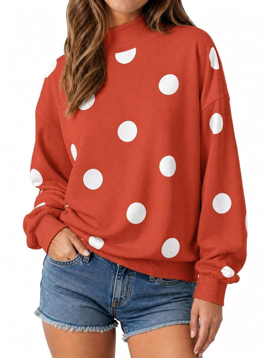 Damen Locker geschnittenes Sweatshirt mit Stehkragen und großen Punkten Shop Nory