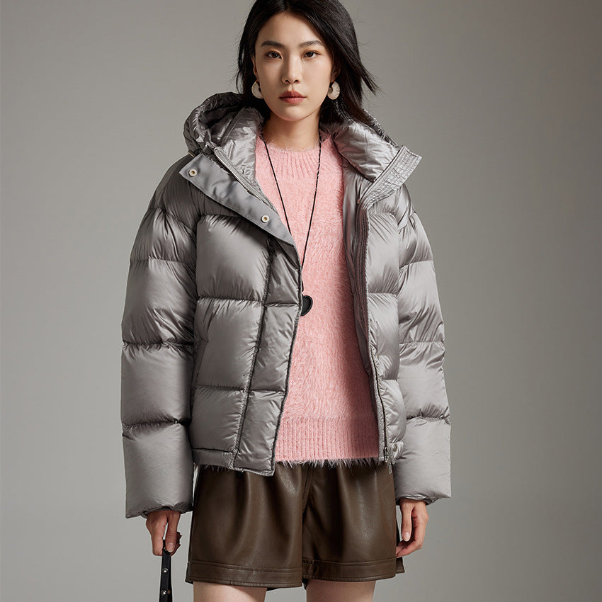 Damen Kurze boxy gesteppte Daunenjacke mit Kapuze Shop Nory